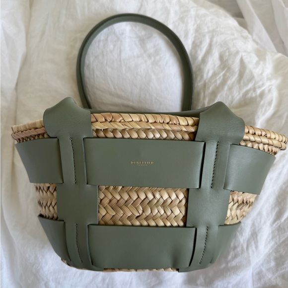DeMellier Santorini Raffia Leather Basket Bag in Green - Picture 1 of 5
